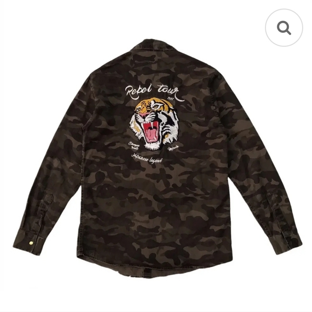 Retro Embroidered Camo Shacket Tiger Graphic Rebel Tour 1981 Medium
